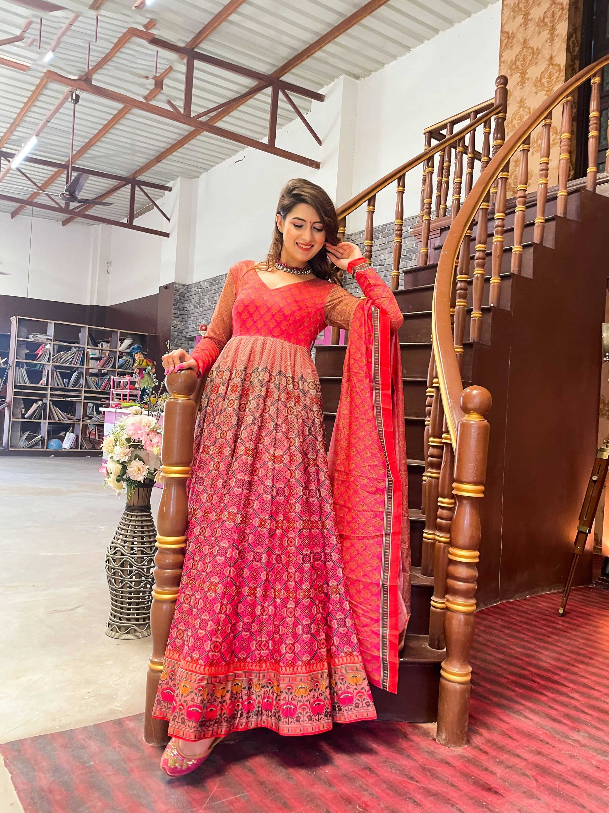 Partywear Designer Redpink Chanderi Suit - Anbazaar
