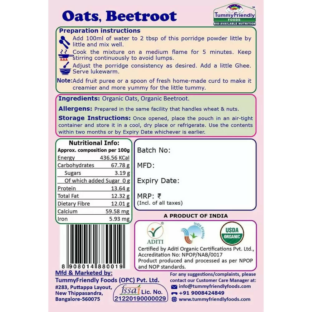 TummyFriendly Foods Certified Oats Porridge Mixes - Stage1, Stage2, Stage3  Grab2Buy TummyFriendly Foods Grab2Buy