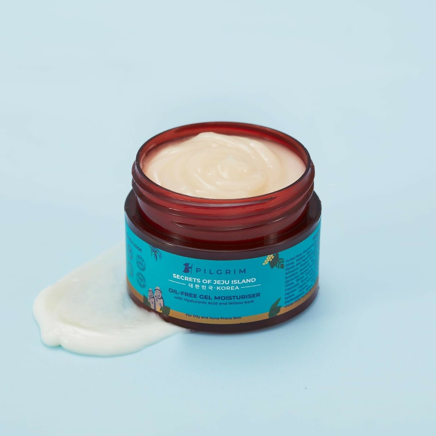 Pilgrim Korean Oil Free Gel Moisturizer with Hyaluronic Acid & Willow Bark Extracts, For Oily & Acne-Prone Skin - Korean Skin Care 