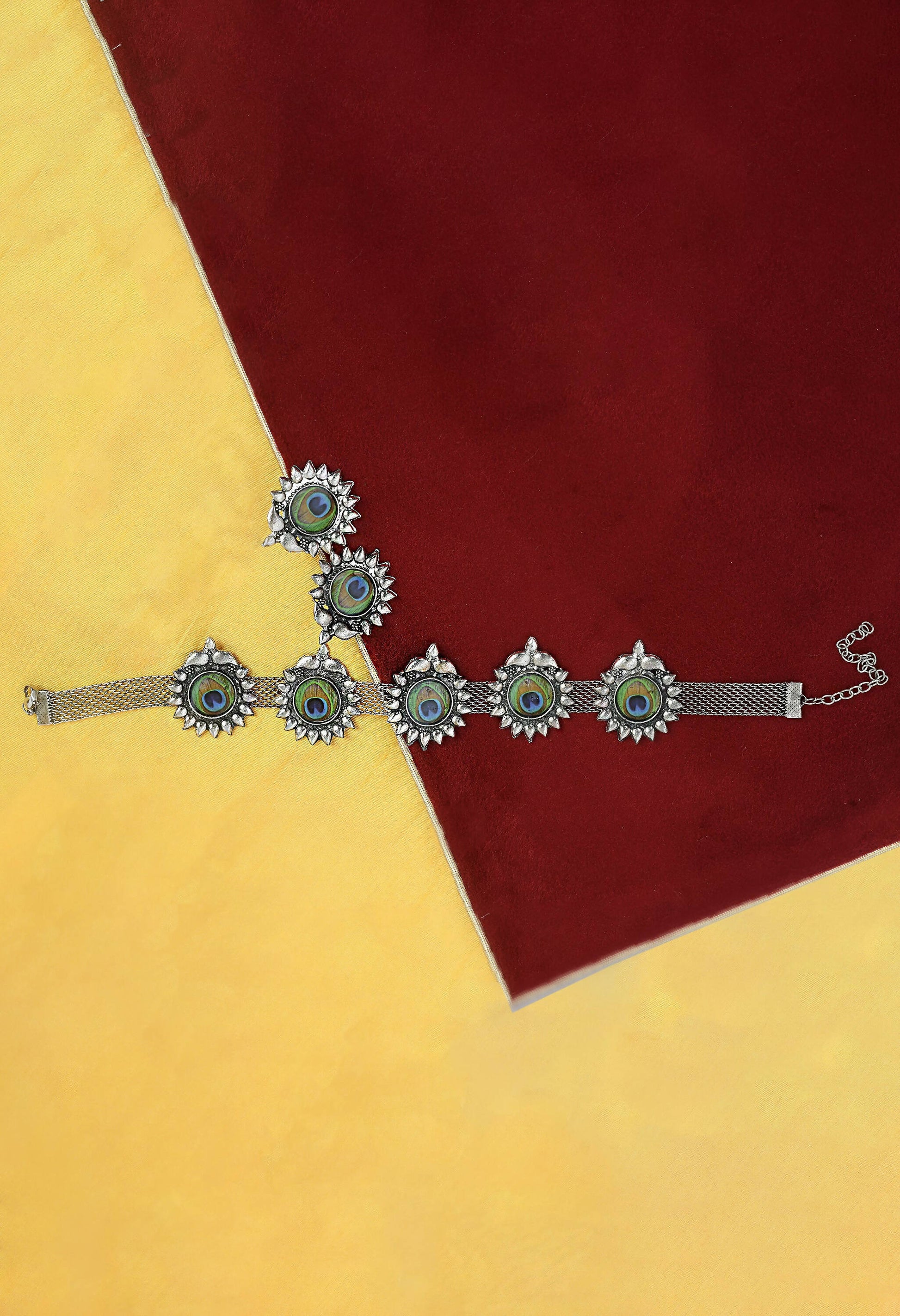 Mominos Fashion Johar Kamal Oxidised Silver-Plated Peacock Wings Work Necklace Handicraft - Grab2buy