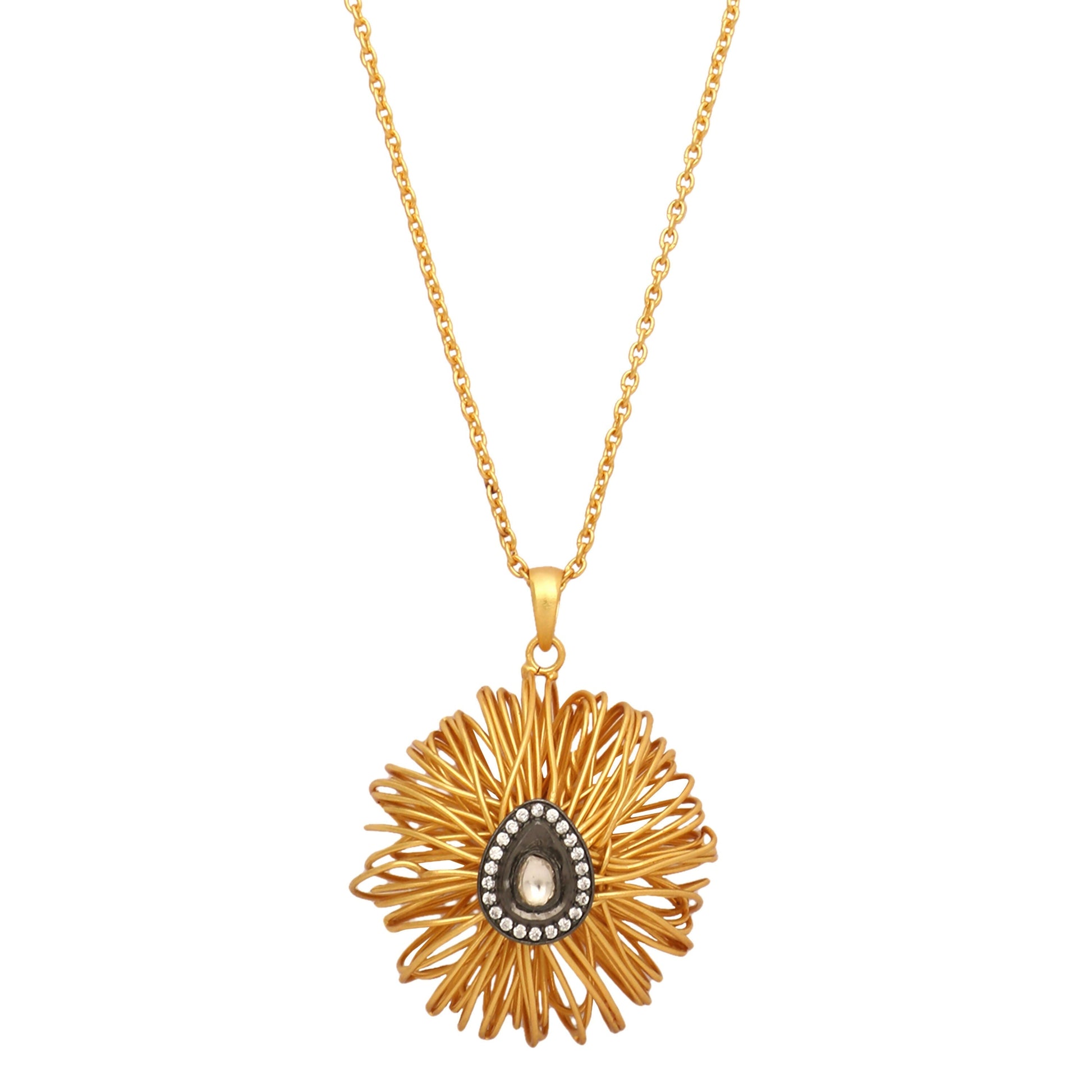 Nuyug 18k Gold-Plated Crystal Studded Minimal Chain Pendant Necklace | Swadesiicart