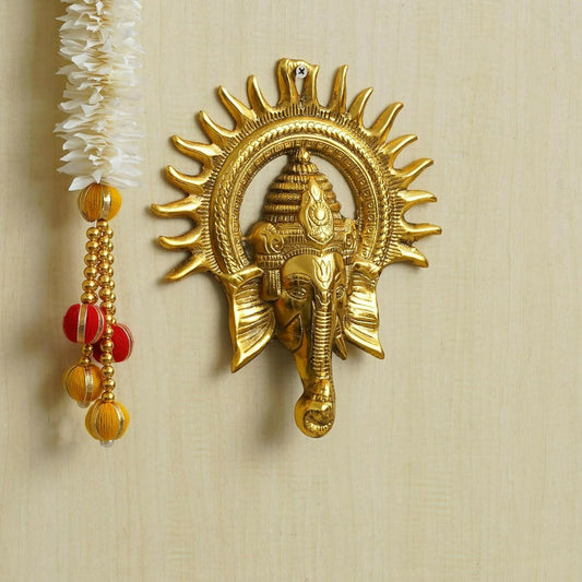 eCraftIndia Golden Lord Ganesha With Sun Decorative Metal Wall Hanging - Grab2buy