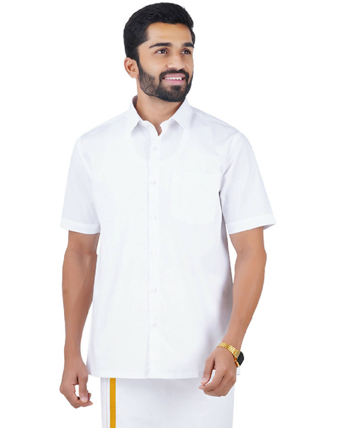 Ramraj Cotton Mens Half Sleeve Formal 100 % Cotton White Shirt 