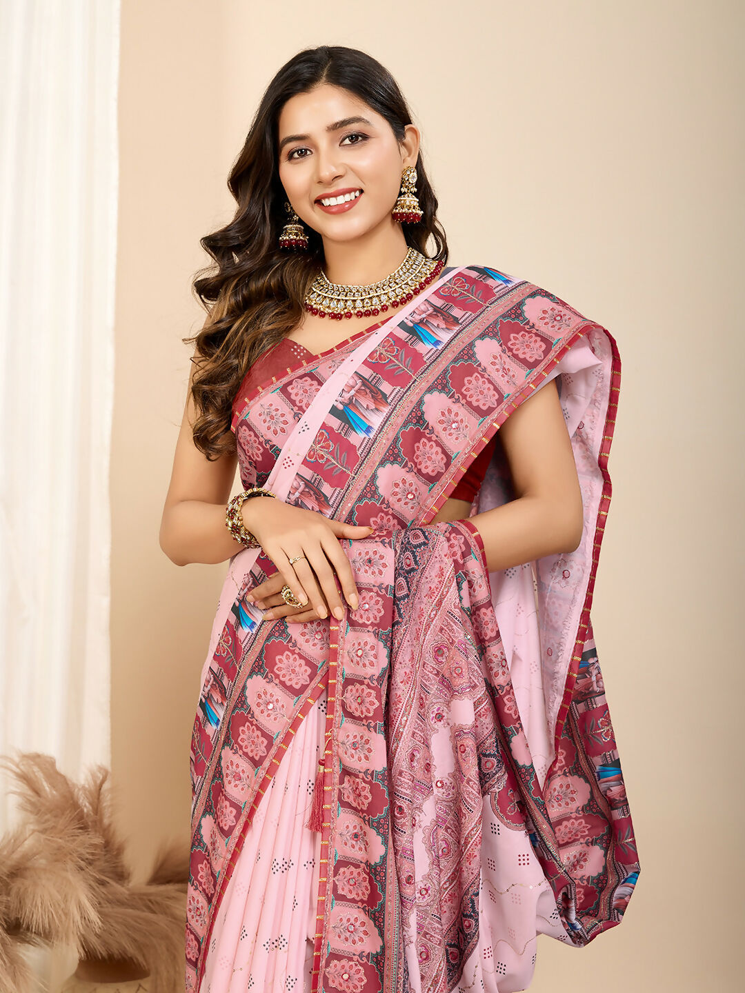 Pink Muslin Cotton Designer Digital Printed Saree - Lavisha