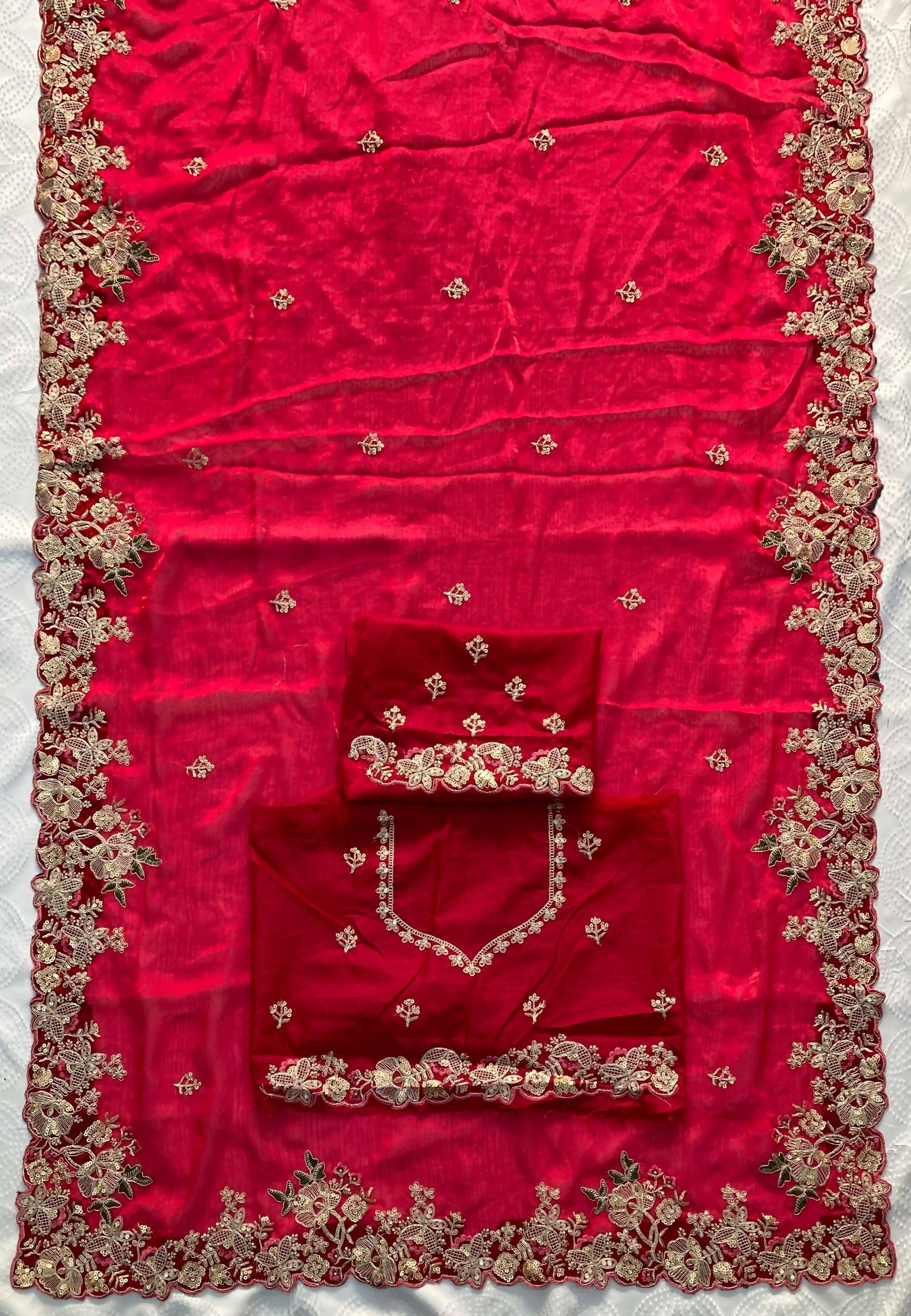 Teeya Creation New Trendy Party Wear Soft Silk Saree-Red