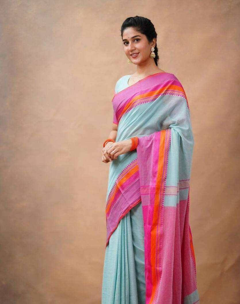 Exclusive Collection Light Blue Beautiful Khadi Cotton Handloom Grab2Buy 