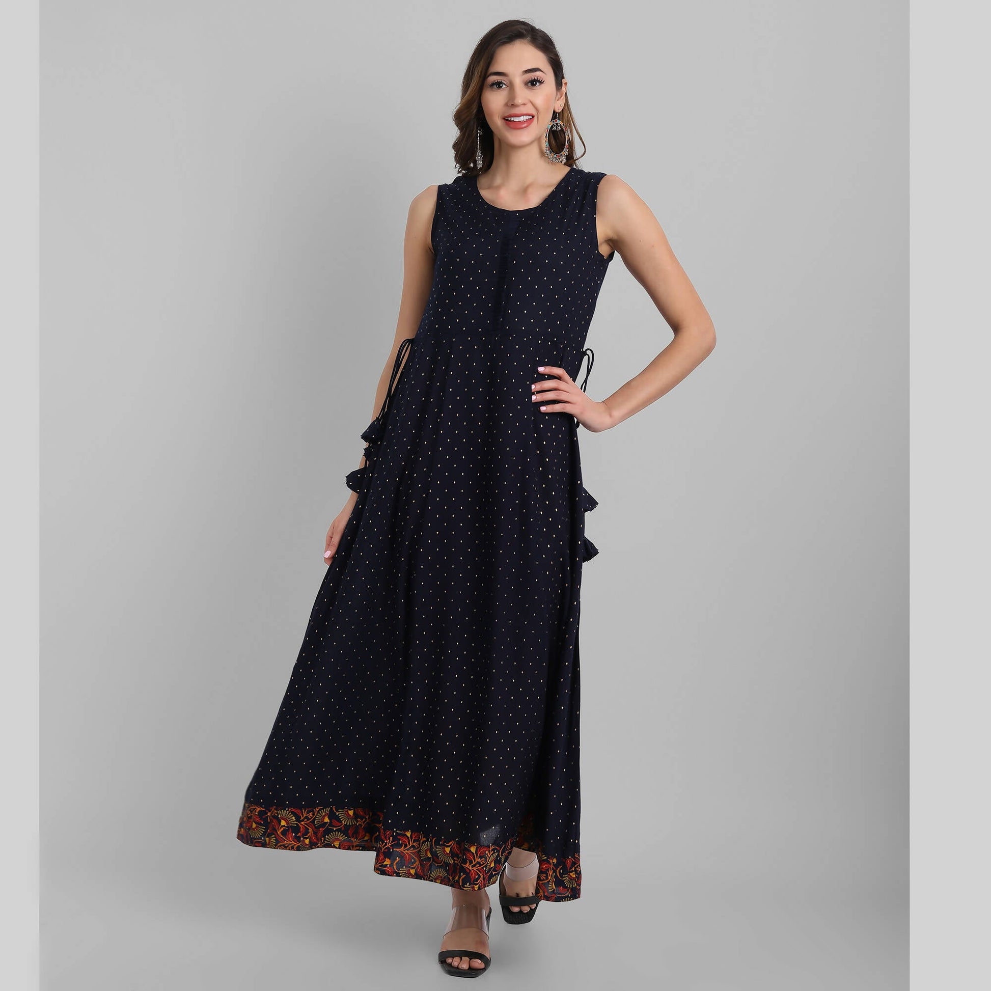 Juniper Women's Navy Rayon Printed Flared Dress
