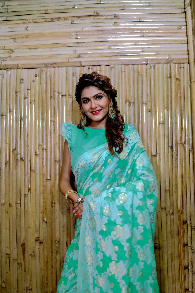 Partywear Designer Rama Jamdani contton Fancy Saree - Starwalk