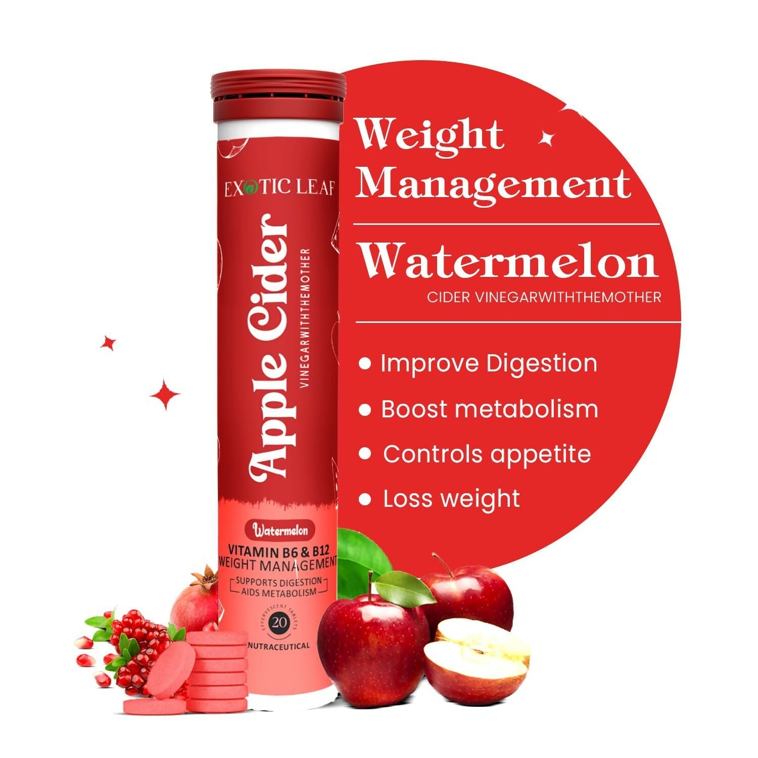 Exotic Leaf Watermelon Apple Cider Vinegar Tablets 