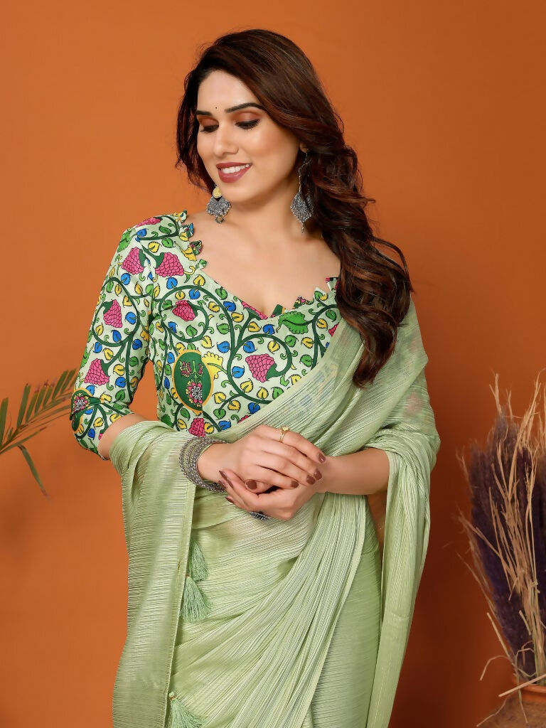 Partywear Designer Pista Polyester Zari Fancy Saree - Starwalk