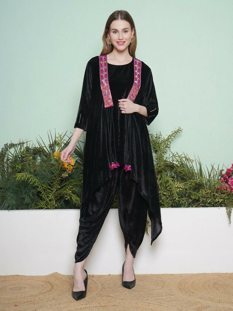 Joban Fashion Black Dhoti Salwaar with Inner and Hand Embellished Jacket