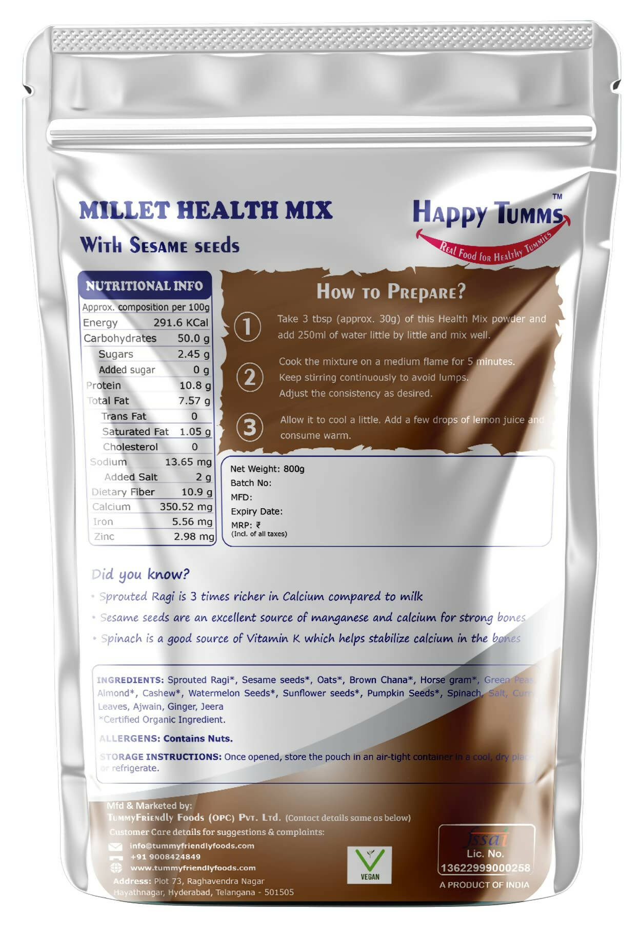 TummyFriendly Foods Organic Millet Health Mix With Sesame Seeds and Curry Leaves  Grab2Buy TummyFriendly Foods Grab2Buy