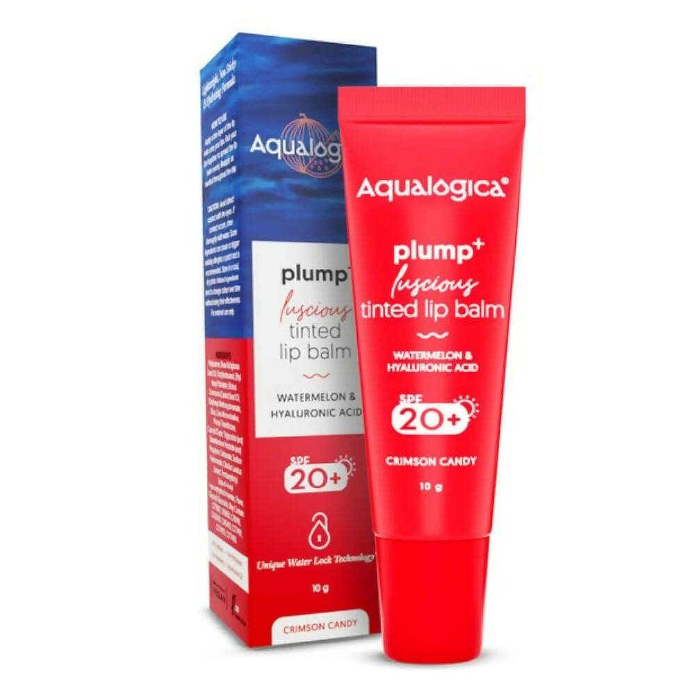Aqualogica Crimson Candy Plump+ Luscious Tinted Lip Balm with Watermelon and Hyaluronic Acid, SPF 20+ 