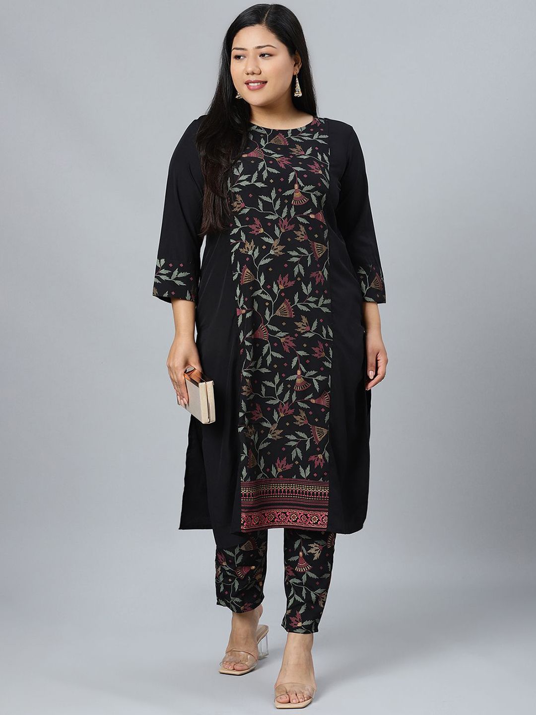 Sztori Plus Size Floral Printed Straight Kurta With Trouser