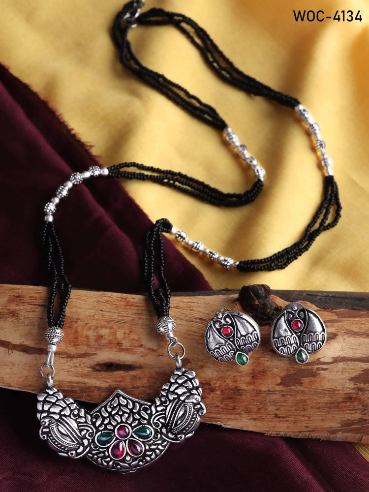 Mominos Fashion Johar Kamal Oxidised Multi Stone Mangalsutra