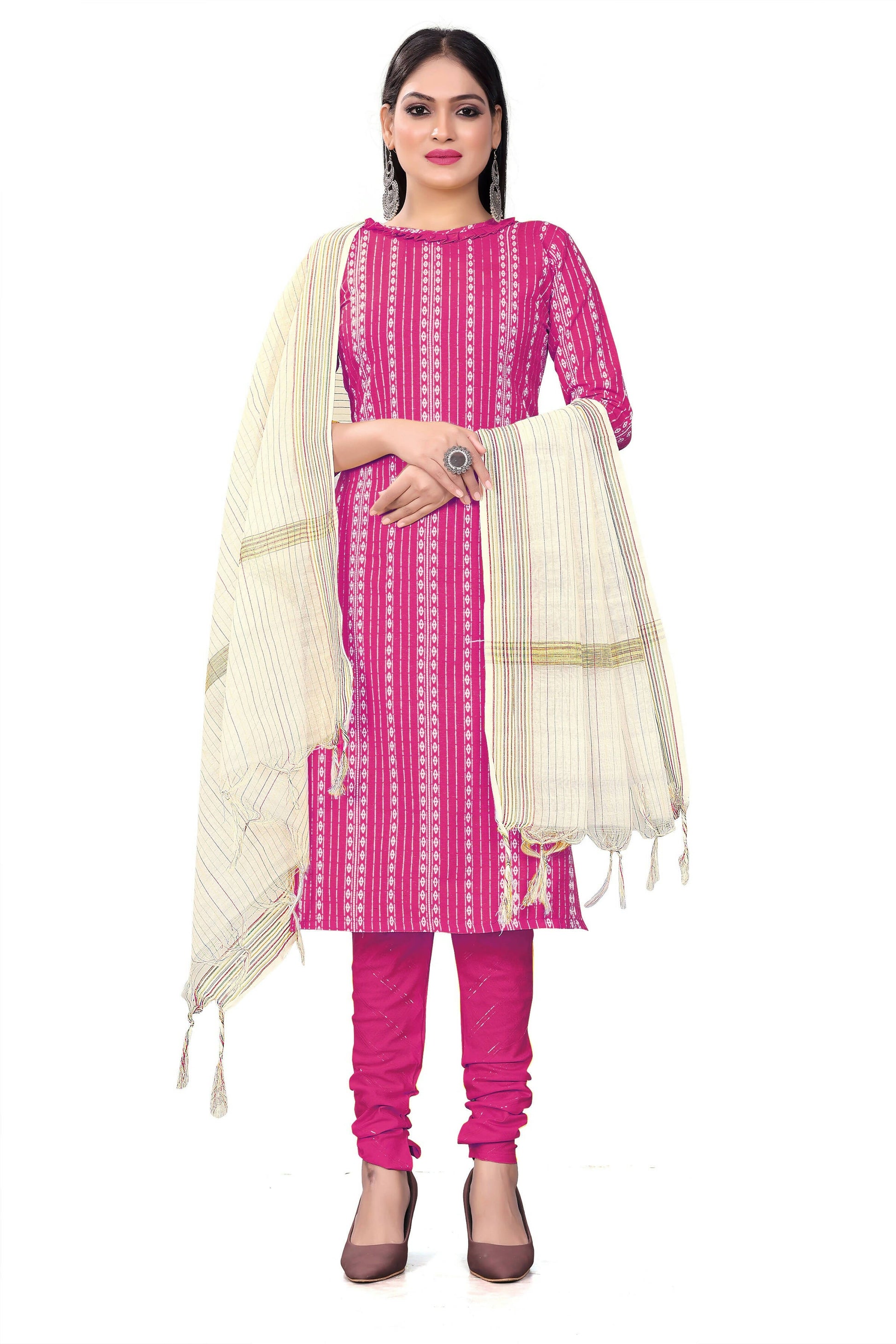 Pink Cotton Jacquard Woven Unstitched Dress Material - Amara