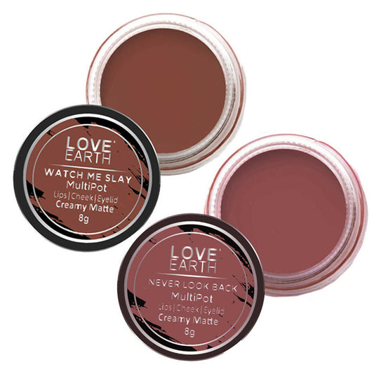 Love Earth Lip Tint & Cheek Tint Multipot Combo (Ruby Pink & Caramel Brown)  Grab2Buy Love Earth Grab2Buy