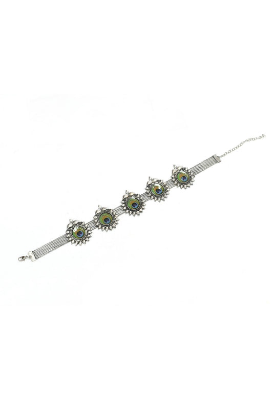 Mominos Fashion Johar Kamal Oxidised Silver-Plated Peacock Wings Work Necklace Handicraft - Grab2buy