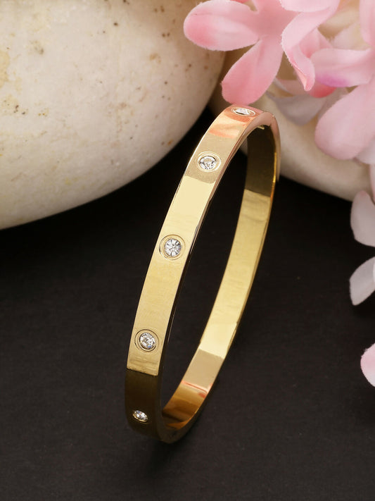 NVR Women's Gold-Polished CZ Stone-Studded Kada Bracelet
