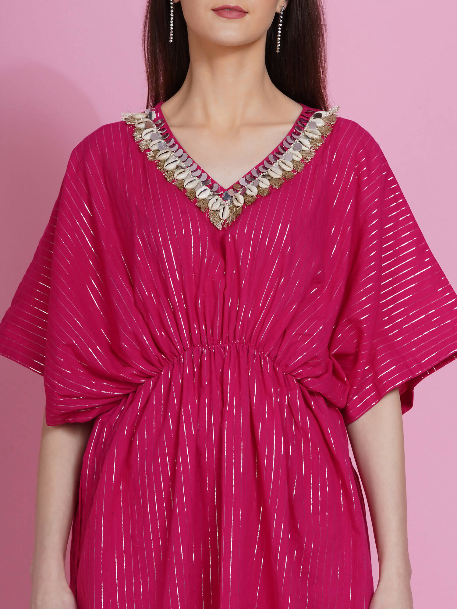Women Republic Pink Lurex Cotton Kaftan Style Kurta With Pants - Grab2buy