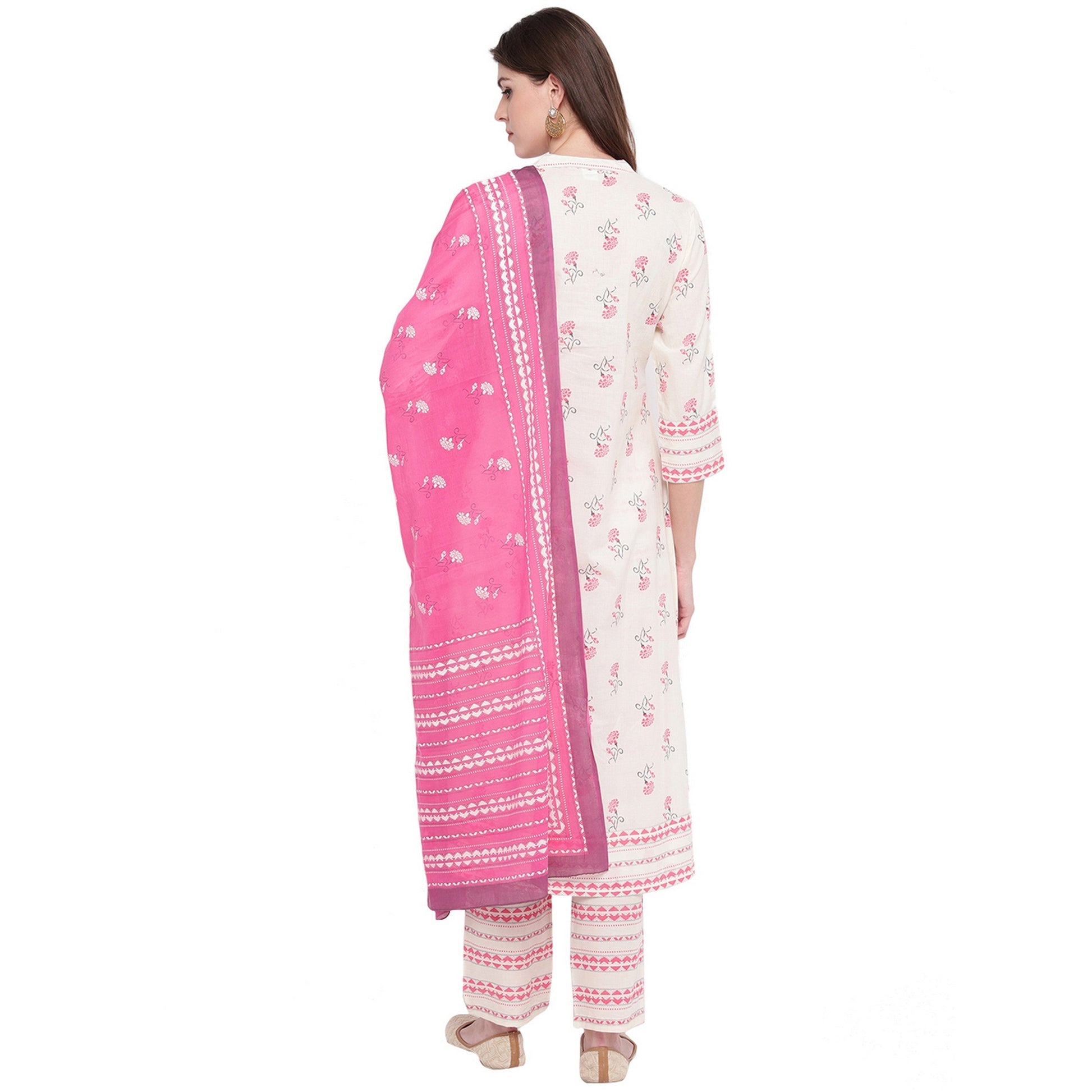 NOZ2TOZ Women White cotton kurta With palazzo & Dupatta (3 Pc Set) 