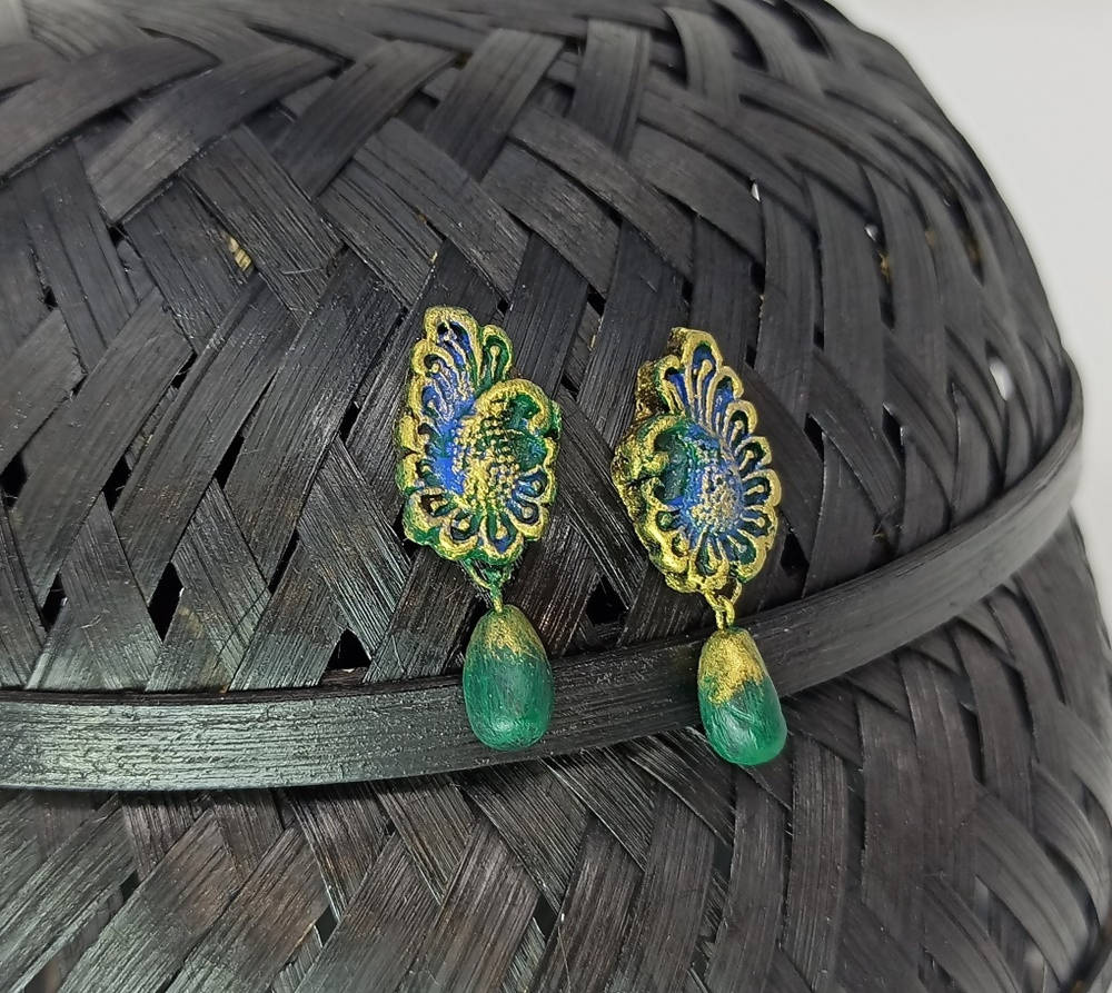 Terracotta Peacock Stud With Drop