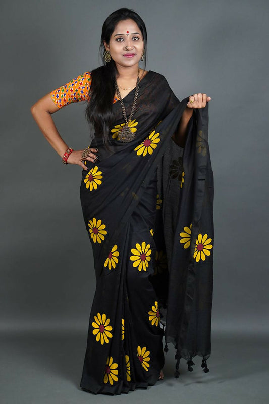 Exclusive Collection Black Pure Cotton Grab2Buy With Sunflower Design