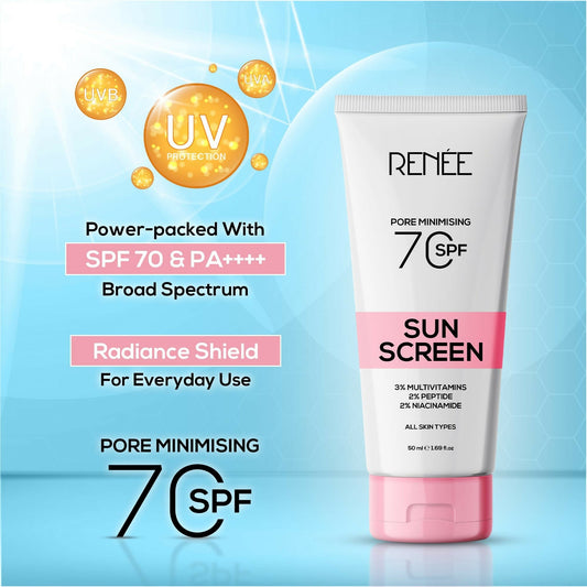 Renee Pore Minimizing Sunscreen SPF 70 With 2% Niacinamide, 2% Peptide & 3% Multivitamins 