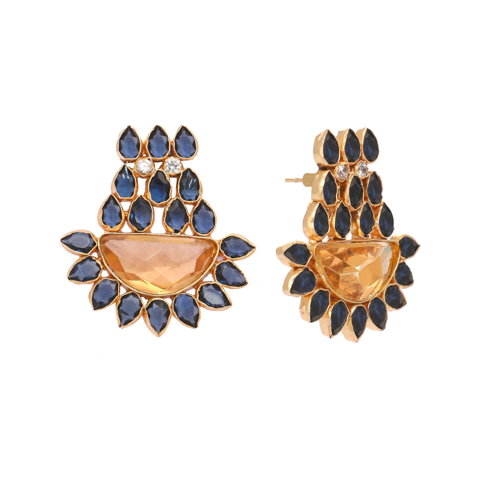 Nuyug 22K Gold Plated Crystal Studded Contemporary Floral Shaped Stud Earrings | Swadesiicart