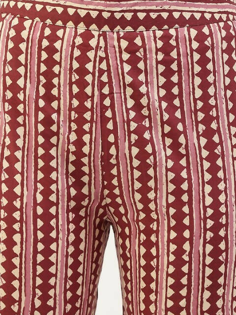 FIORRA Women's Maroon Cotton Straight Kurta Pant With Dupatta 