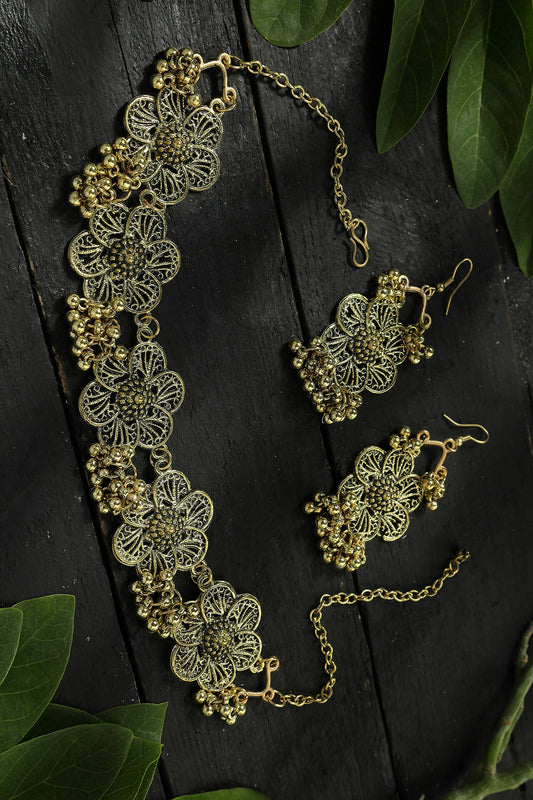 Mominos Fashion Johar Kamal Golden-Plated Brass Finish Floral Desgin Choker For Women - Grab2buy
