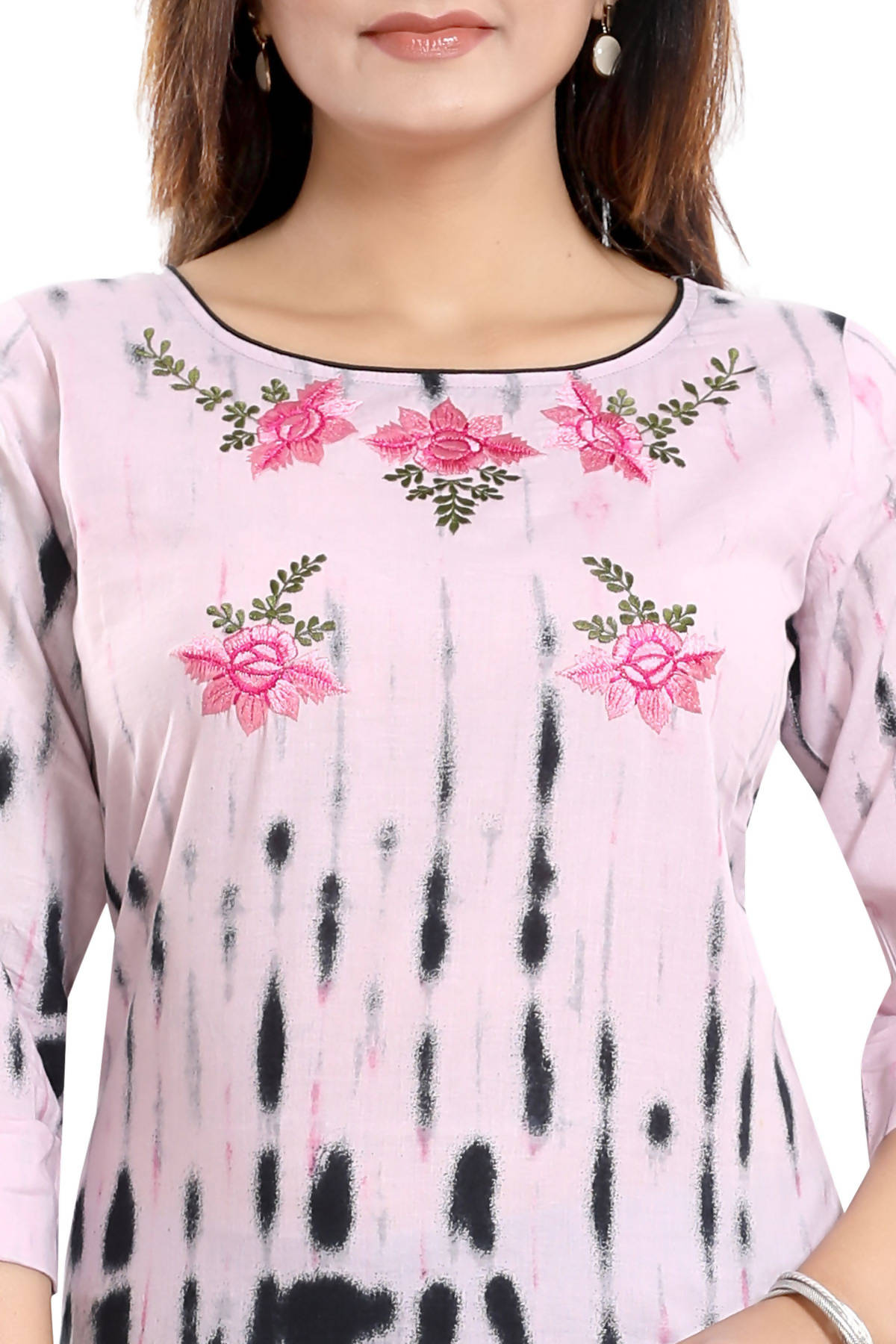 Snehal Creations Pinky Cotton Shibori Tunic With Embroidery