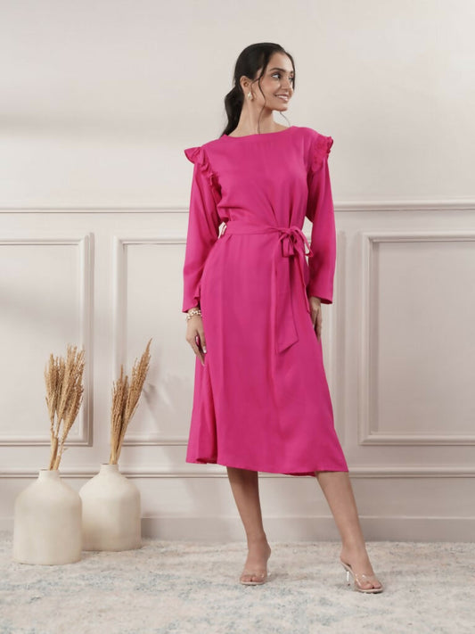 Joban Fashion Women's Rayon Pink Midi Dress