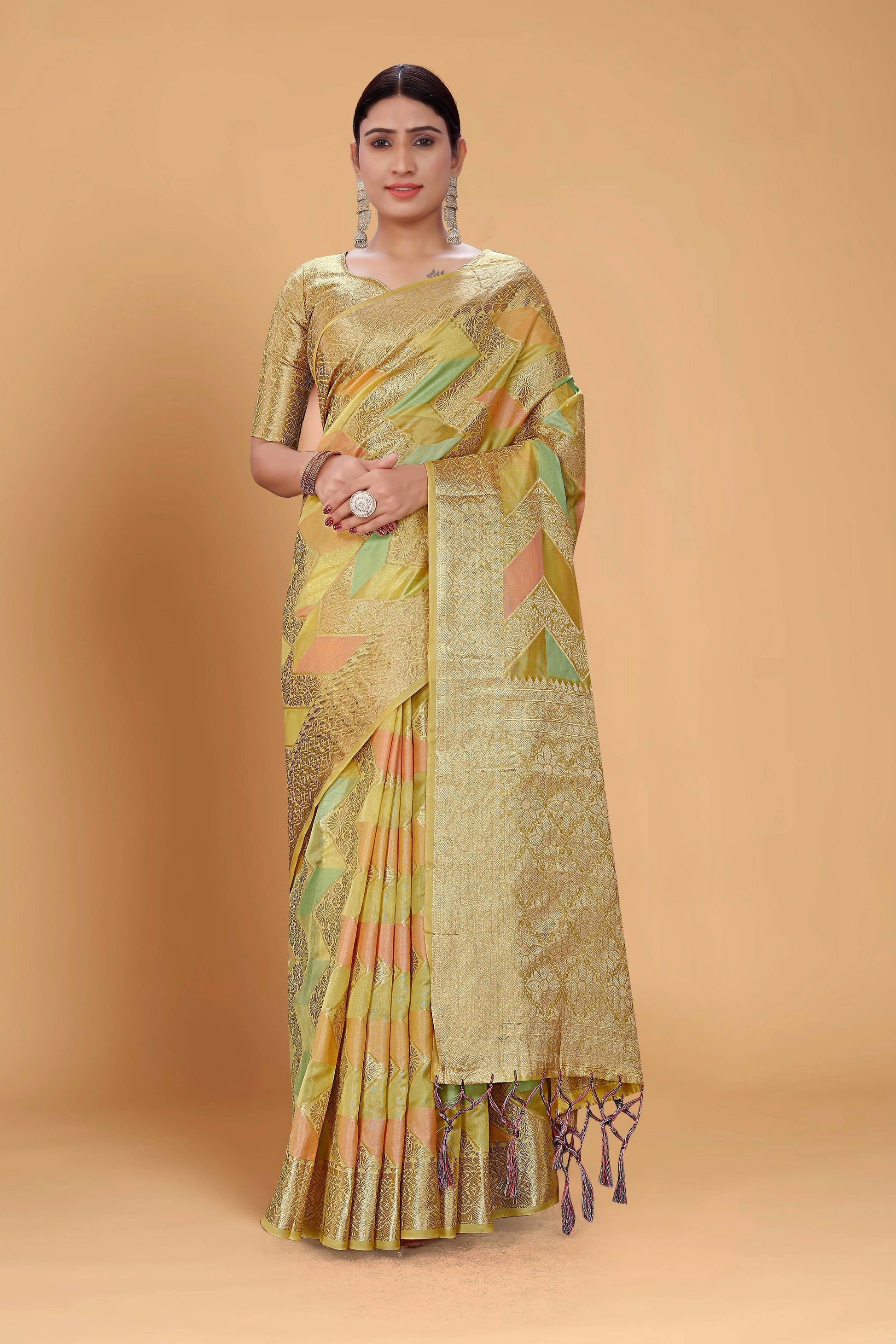 Pista Soft Organza Woven Design Saree With Unstitched Blouse Piece - Zaara