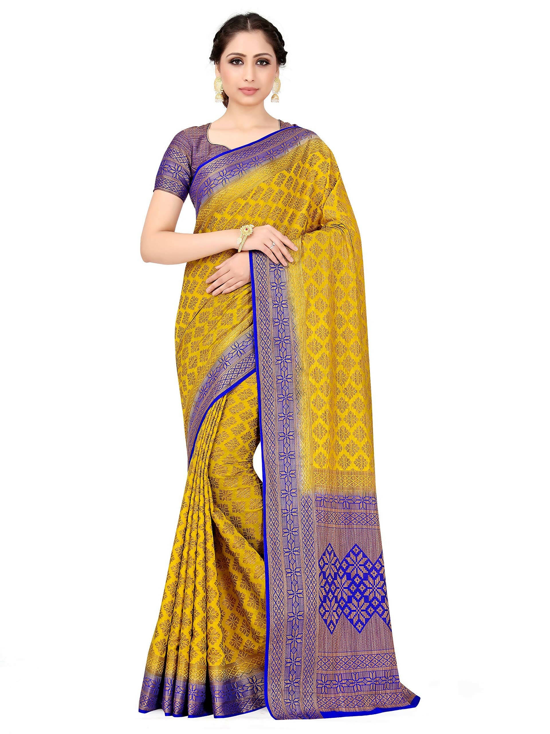 Mimosa Women's Mustard Yellow Patola Art Silk Saree
