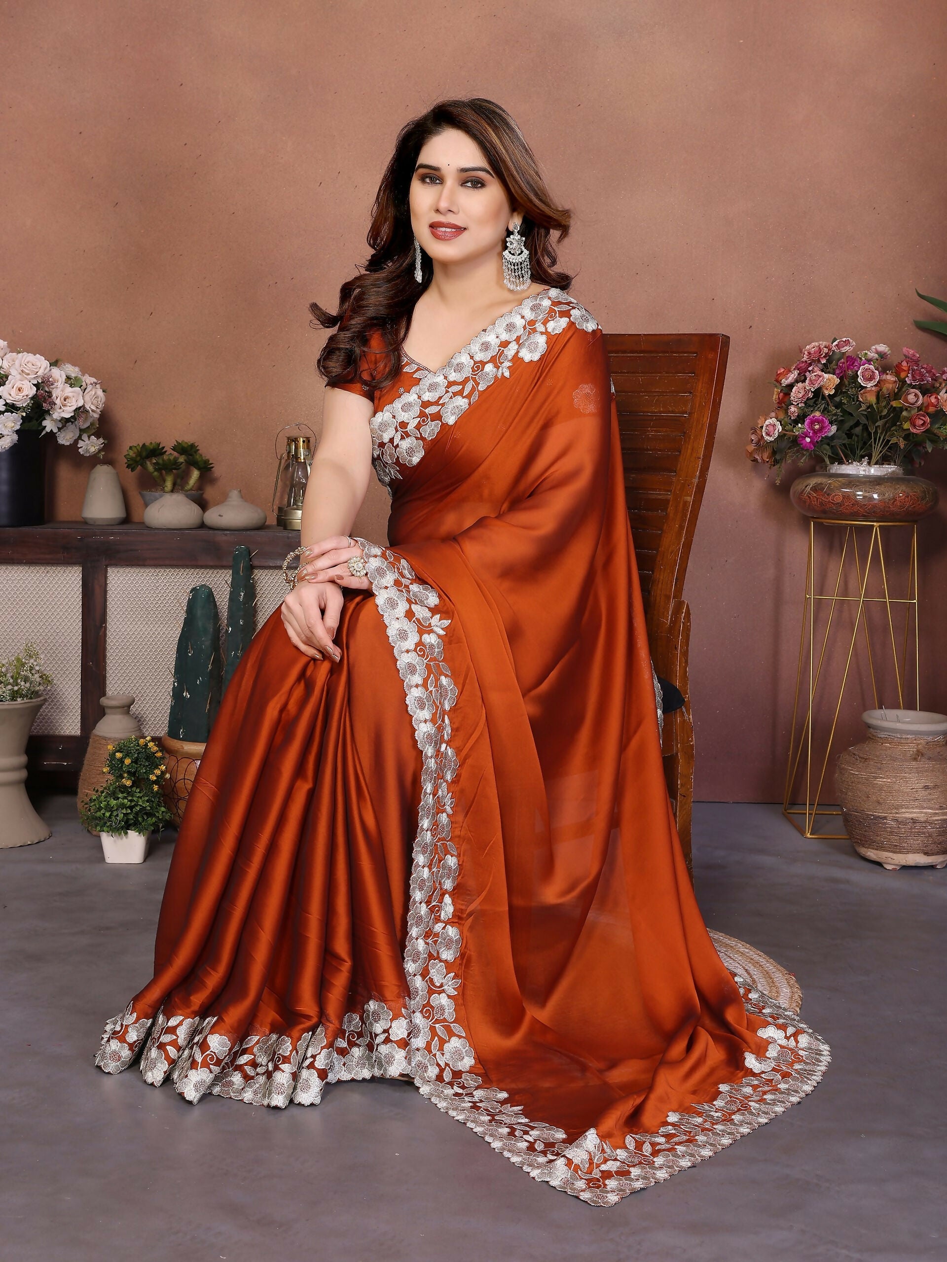 Teeya Creation New Trendy Stylish Party Wear Silk Saree-Orange