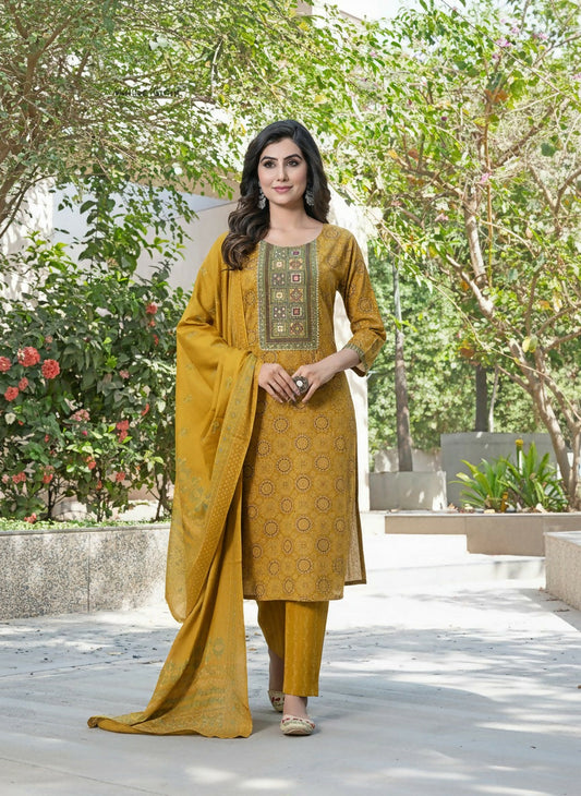 BulBul Aaliya Bright Mustard Cotton Kurta Set with Dupatta