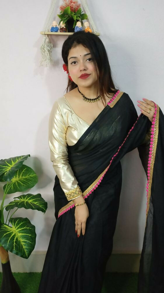Exclusive Collection Beautiful Khadi Cotton Handloom Grab2Buy With Beautiful Zari Border - Black 