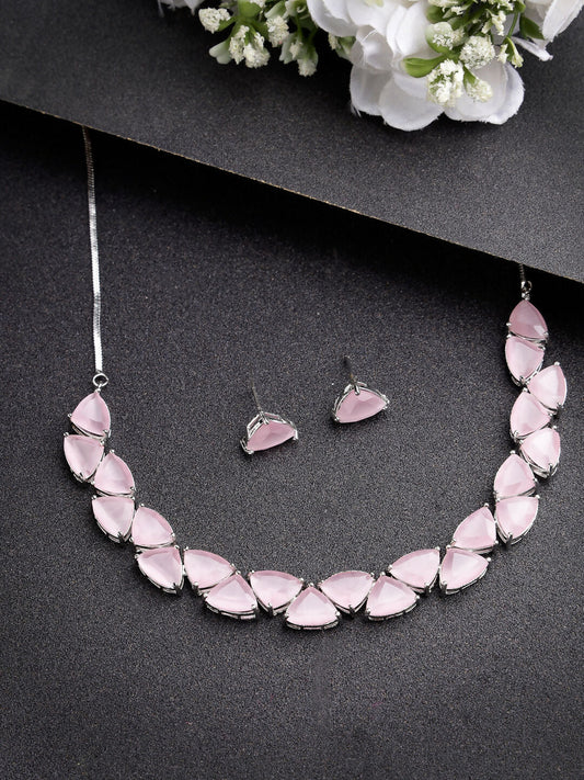 NVR Women's Pink Artificial Stones Studded Handcrafted Jewellery Set - Grab2buy