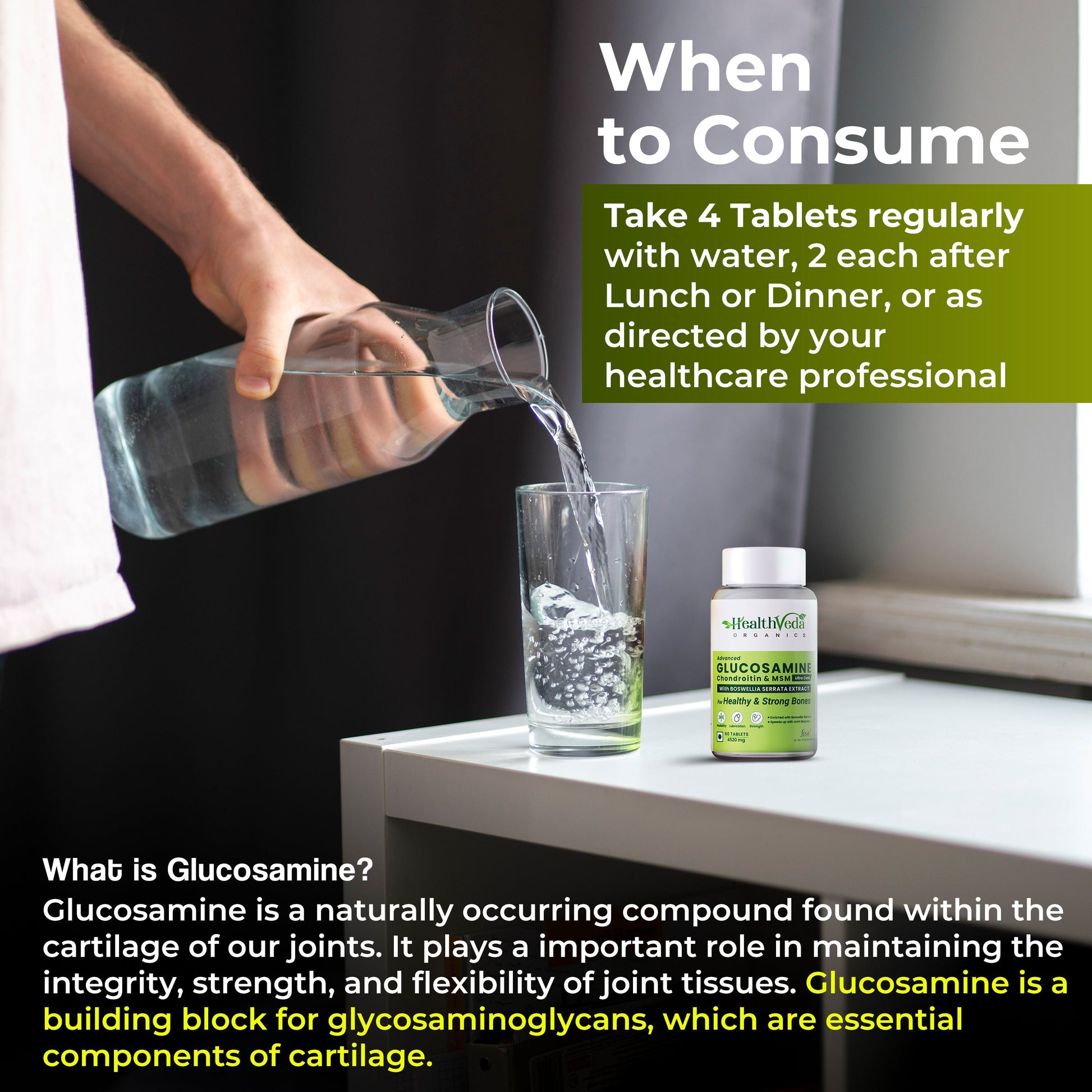 Health Veda Organics Plant Based Glucosamine Chondroitin & MSM Tablets 