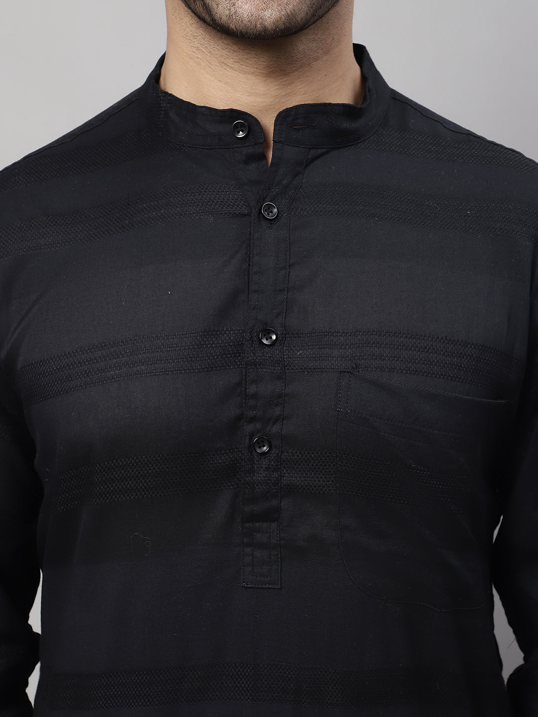 Even Apparels Black Pure Cotton Kurta With Band Collar 