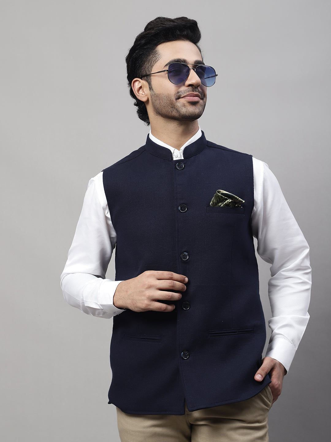 Even Apparels Men's Blue Pure Wool Nehru Jacket 