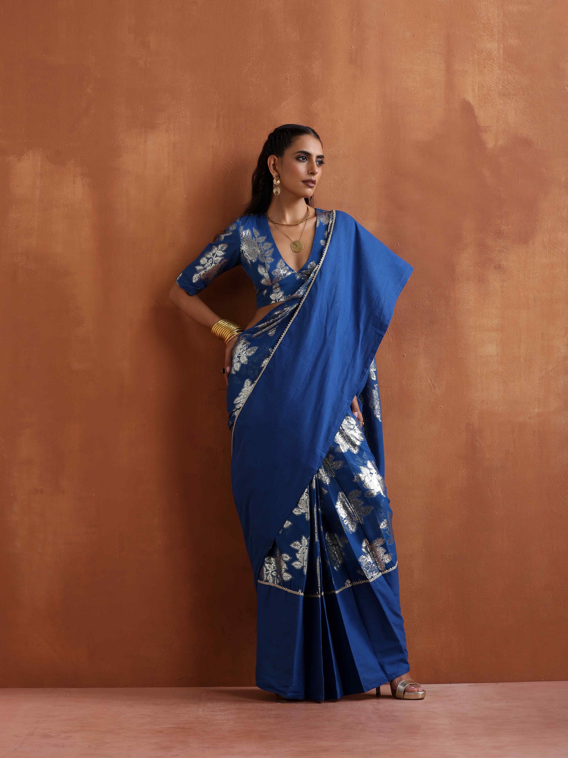 trueBrowns Blue Metallic Blouse | Swadesiicart