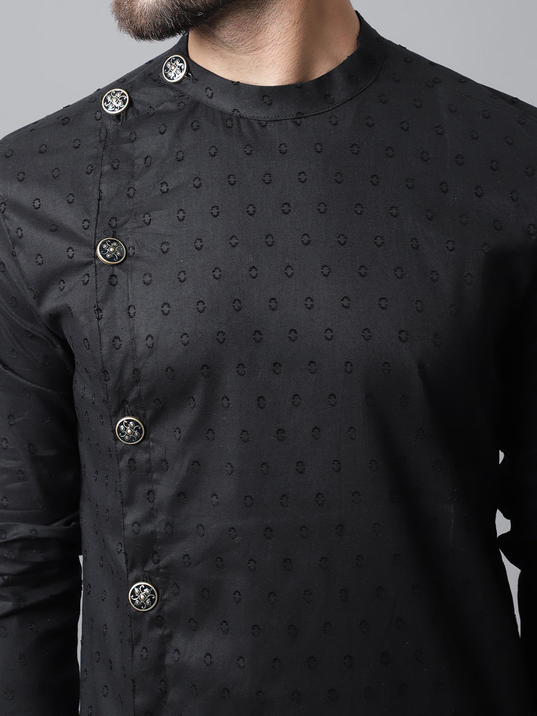 Even Apparels Black Sherwani Kurta With Asymetrical Cut 