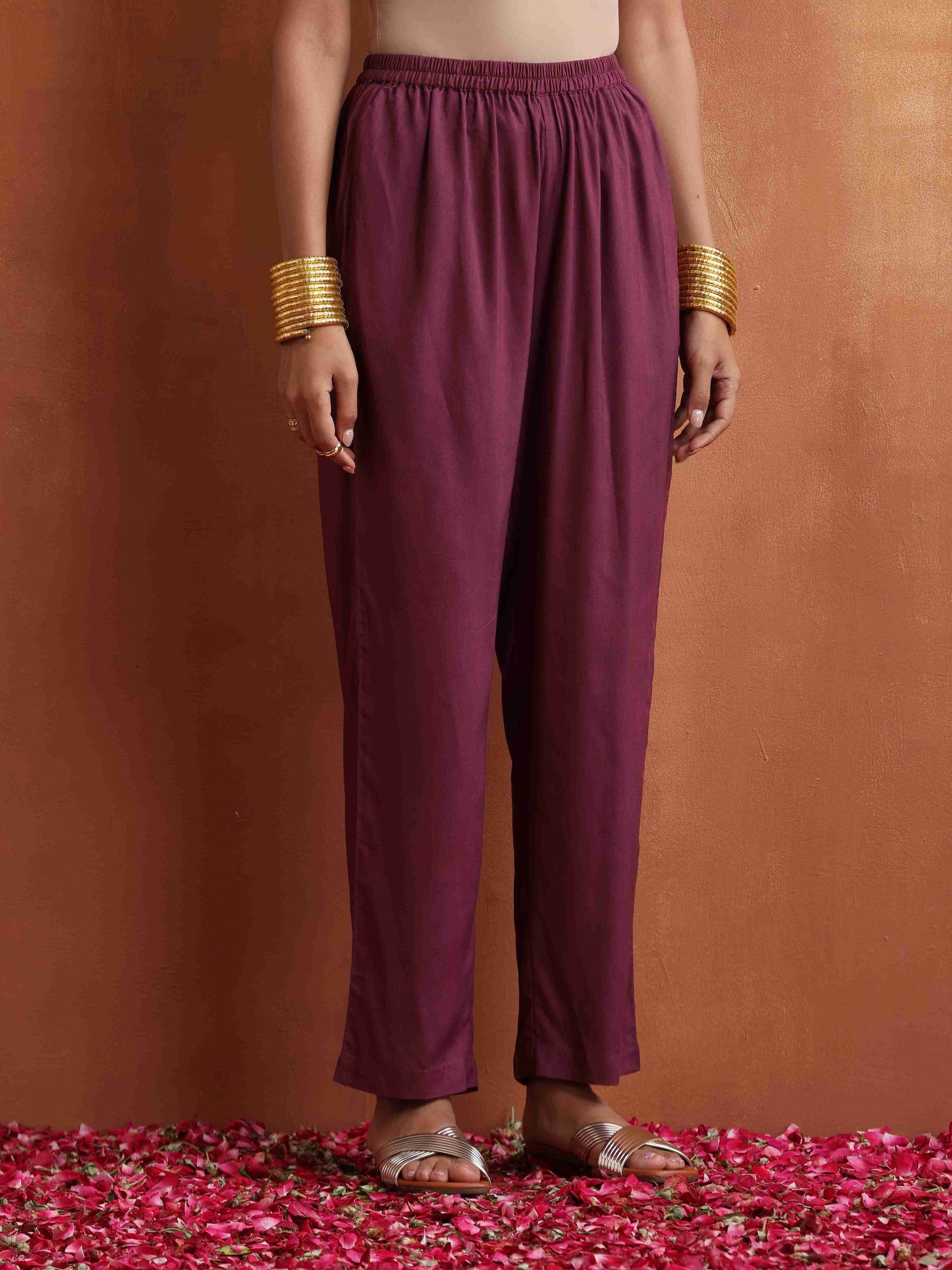 trueBrowns Purple Print Shirt Kurta Set 