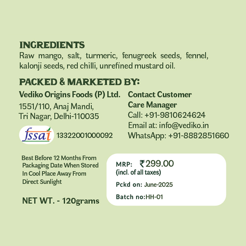 Vediko Origins Raw Mango Pickle  Grab2Buy Vediko Origins Grab2Buy