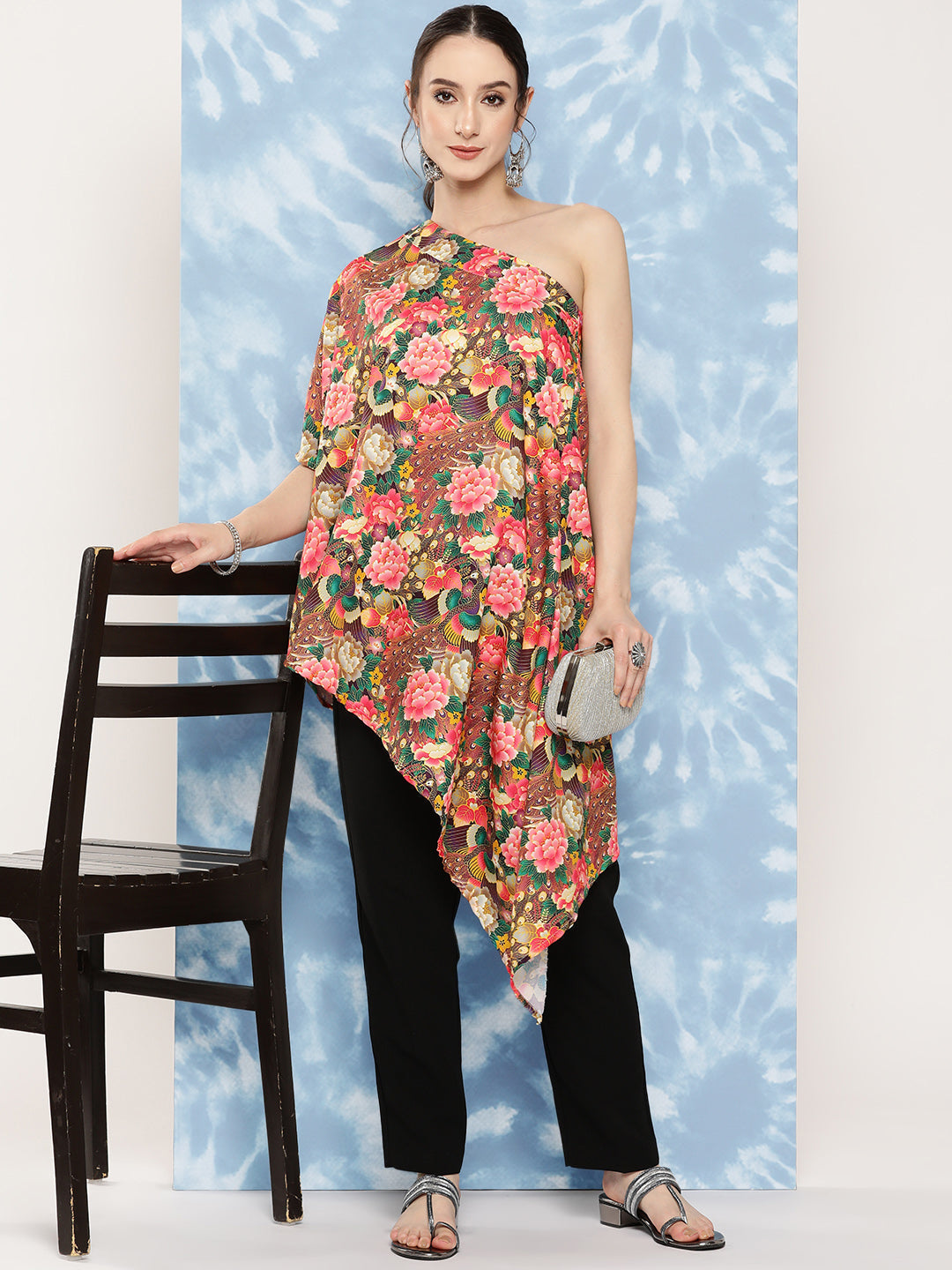 InWeave Women's Mutli Peacock Japanese Art Oneshoulder Top 