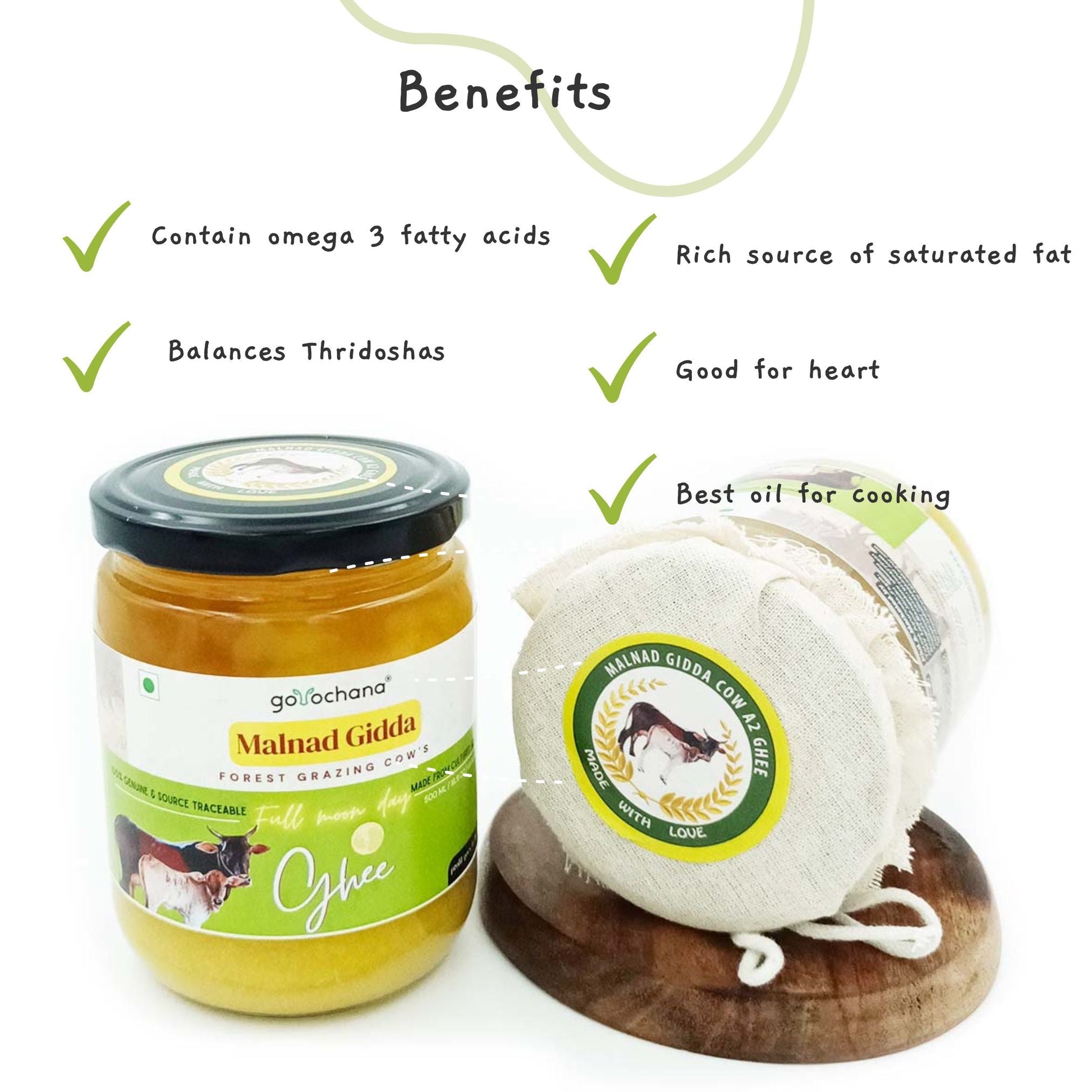 Gorochana 100% Source Traceable Desi Malnad Gidda A2 Full Moon Day Bilona Cow Ghee | Pure Ghee | Organic Ghee 