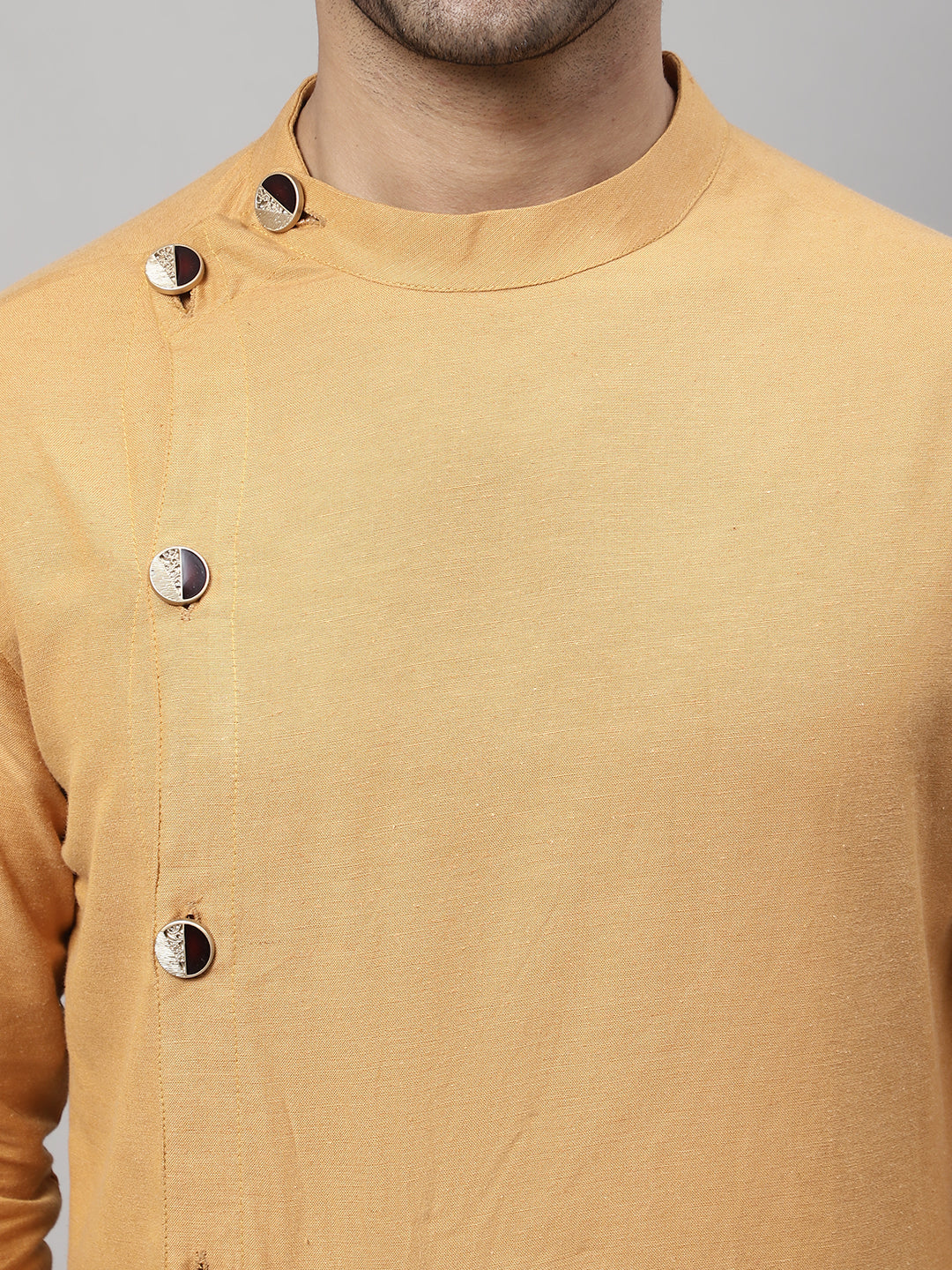 Even Apparels Mustard Sherwani Kurta With Asymetrical Cut 
