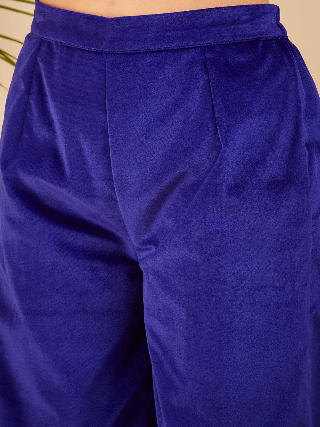 InWeave Women's Royal Blue Mughal Shaan Style Velvet Short Kurta Set 